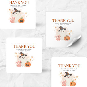 Little Boo Halloween Pumpkin Baby Shower Square Sticker