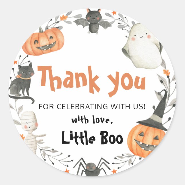 Little Boo Halloween Pumpkin Baby Shower Stickers (Front)