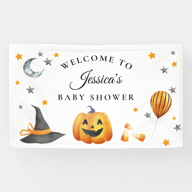 Little Boo Halloween Pumpkin Baby Shower Welcome Banner (Horizontal)