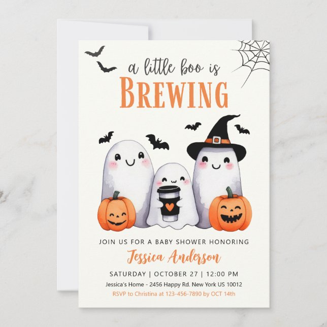 Little Boo Halloween Pumpkin Ghost Baby Shower Invitation (Front)