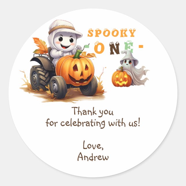 Little Boo Halloween Tractor Any Age 1st Birthday Classic Round Sticker (Front)