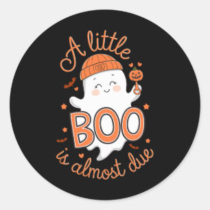 Little Boo Is Almost Due Cute Halloween Pregnancy  Classic Round Sticker
