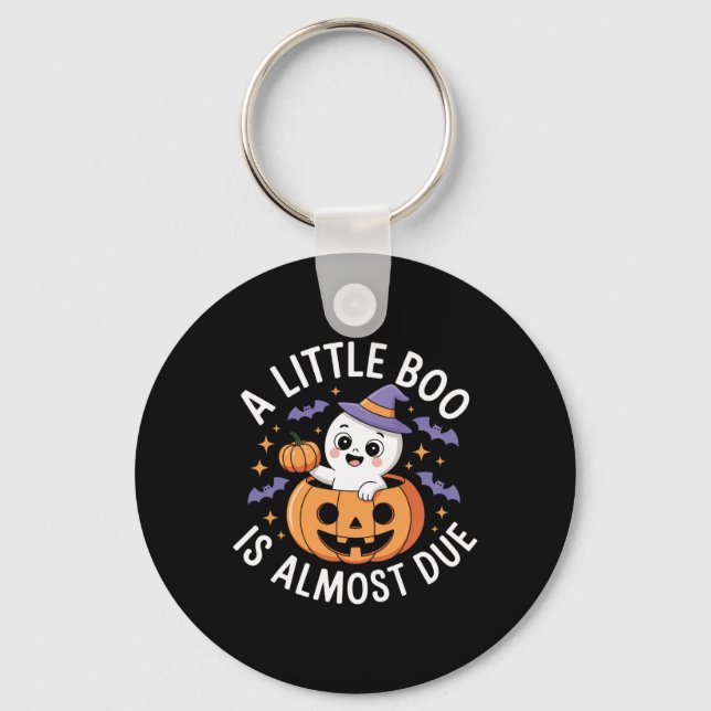 Little Boo Is Almost Due Cute Halloween Pregnancy  Keychain (Front)