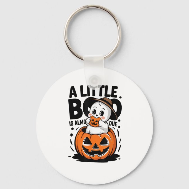 Little Boo Is Almost Due Cute Halloween Pregnancy  Keychain (Front)