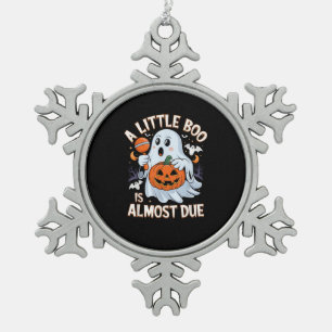 Little Boo Is Almost Due Cute Halloween Pregnancy  Snowflake Pewter Christmas Ornament