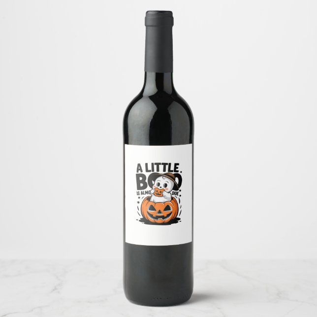 Little Boo Is Almost Due Cute Halloween Pregnancy  Wine Label (Front)