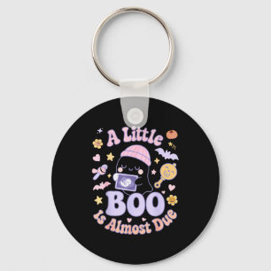 Little Boo Is Almost Due Fun Halloween Cute Pregna Keychain
