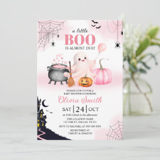 Little Boo is Almost Due Girl Pink Baby Shower Invitation