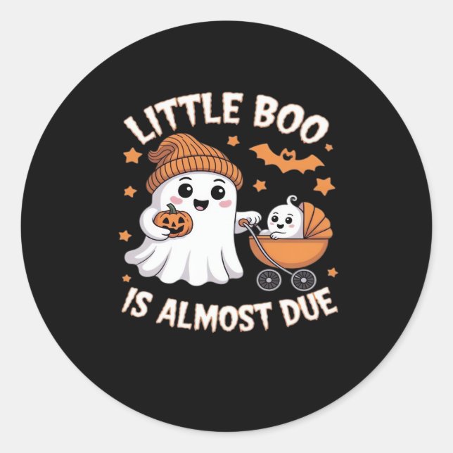 Little Boo Is Almost Due - Halloween Pregnancy Rev Classic Round Sticker (Front)