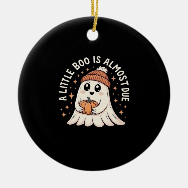 Little Boo Is Almost Due Halloween Pregnancy Revea Ceramic Ornament (Front)