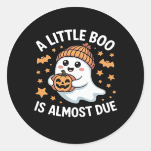 Little Boo Is Almost Due Halloween Pregnancy Revea Classic Round Sticker