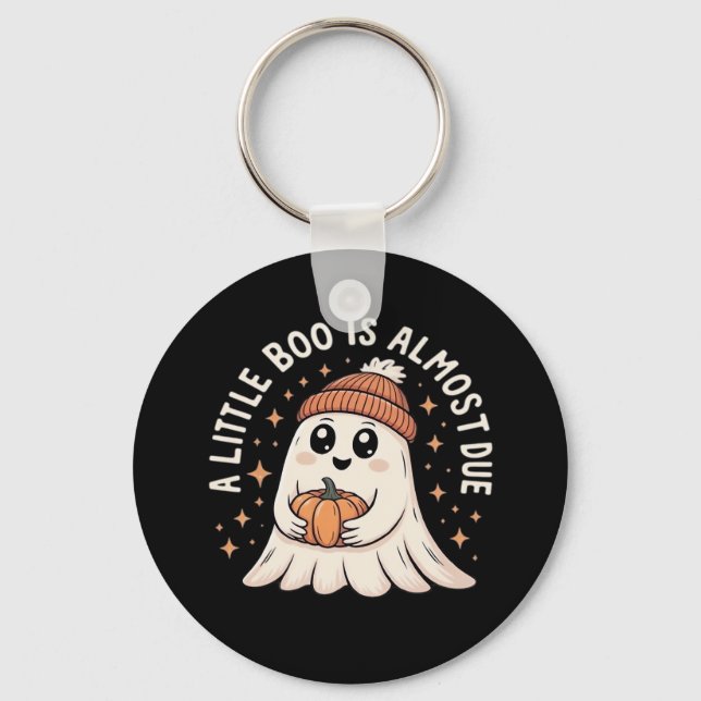 Little Boo Is Almost Due Halloween Pregnancy Revea Keychain (Front)