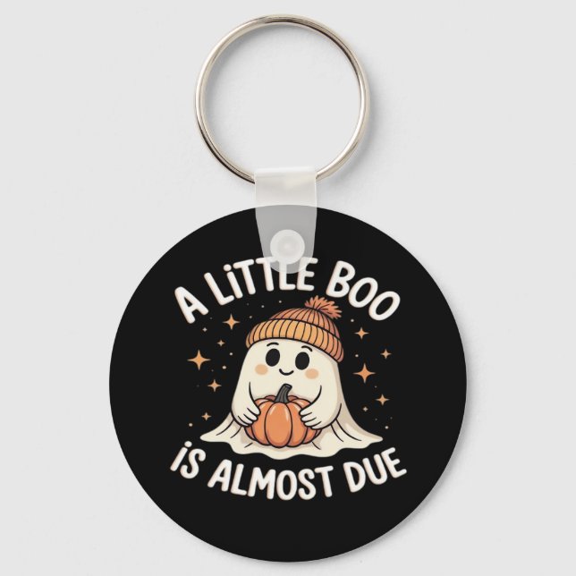 Little Boo Is Almost Due Halloween Pregnancy Revea Keychain (Front)
