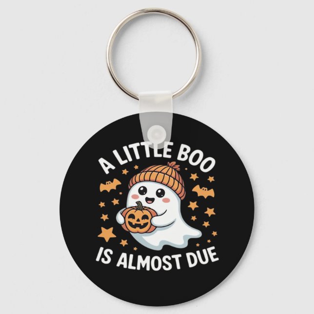 Little Boo Is Almost Due Halloween Pregnancy Revea Keychain (Front)
