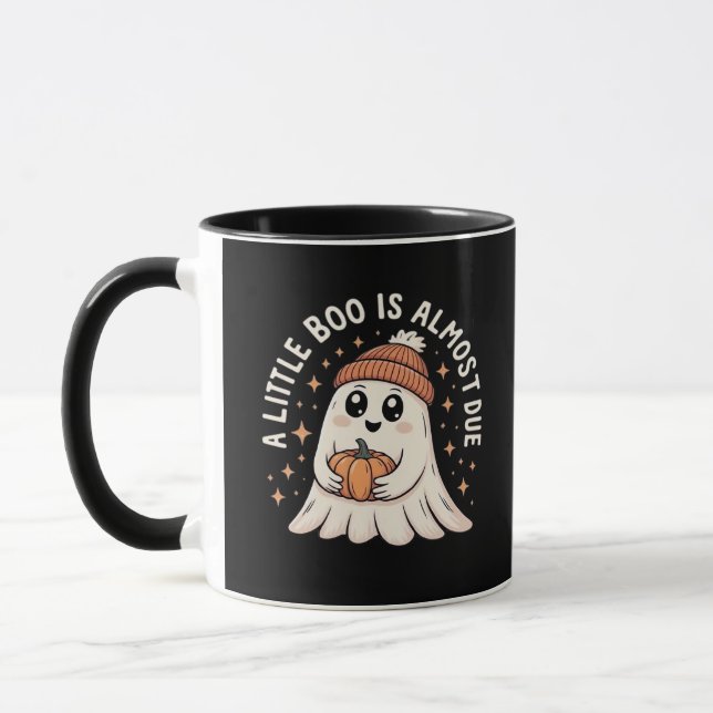 Little Boo Is Almost Due Halloween Pregnancy Revea Mug (Left)