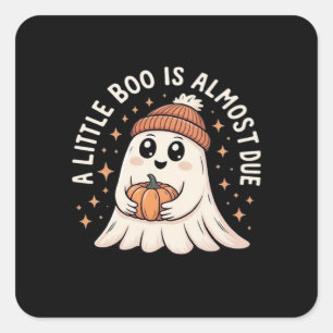 Little Boo Is Almost Due Halloween Pregnancy Revea Square Sticker