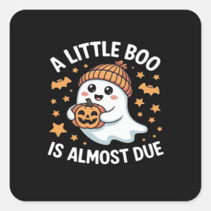 Little Boo Is Almost Due Halloween Pregnancy Revea Square Sticker