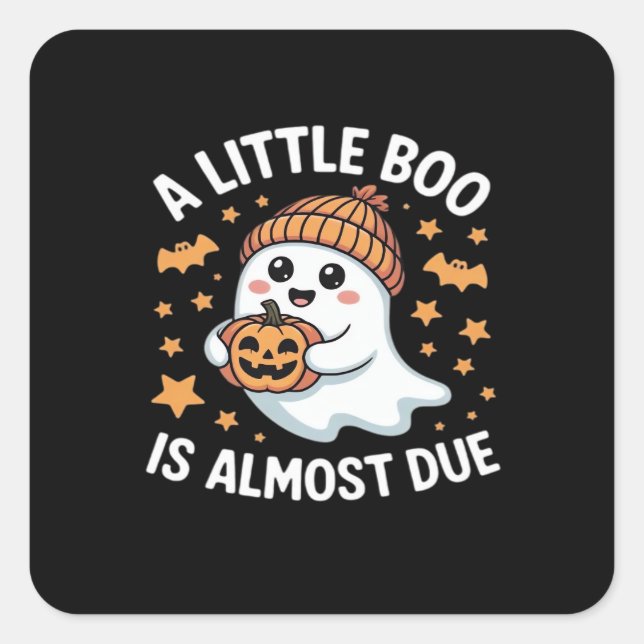 Little Boo Is Almost Due Halloween Pregnancy Revea Square Sticker (Front)