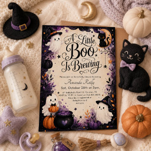 Little Boo Is Brewing Halloween Baby Shower  Invitation
