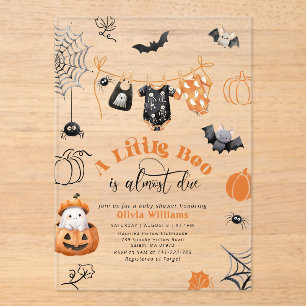 Little Boo is Due Boy Clothesline baby shower Acrylic Invitations