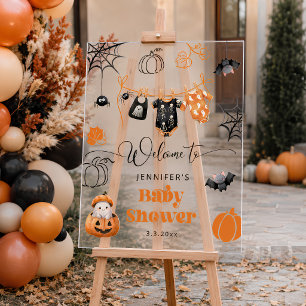 Little Boo is Due clothesline Baby Shower Welcome Acrylic Sign