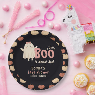 Little Boo Is Due Girl Halloween Baby Shower Paper Plate