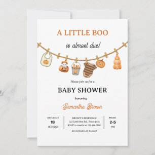 Little Boo is Due pumpkin Halloween Baby Shower  Invitation