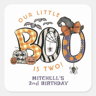 Little Boo Is Two Halloween 2nd Birthday Square Sticker