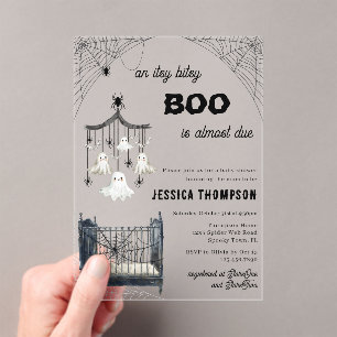 Little Boo Itsy Bitsy Spider Halloween Baby Shower Acrylic Invitations