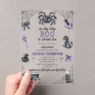 Little Boo Itsy Bitsy Spider Halloween Baby Shower Acrylic Invitations