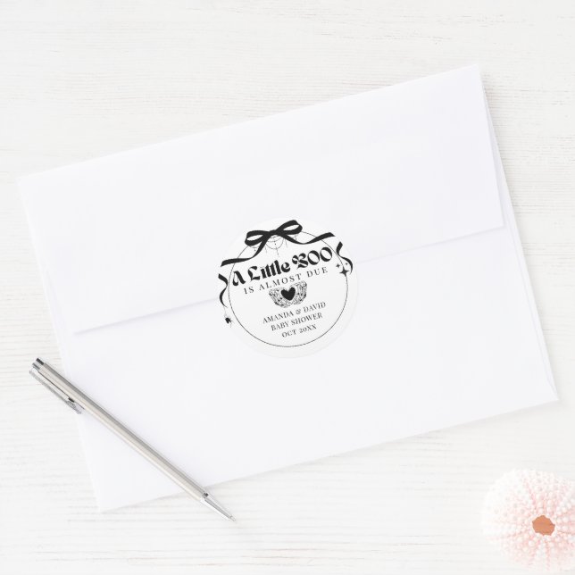 Little Boo Minimal Gothic Halloween Baby Shower Classic Round Sticker (Envelope)