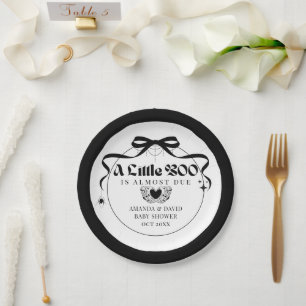 Little Boo Minimal Gothic Halloween Baby Shower Paper Plate
