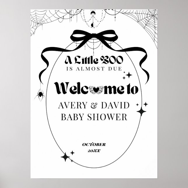 Little Boo Minimal Gothic Halloween Baby Shower  Poster (Front)