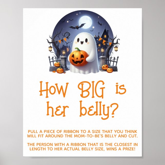 Little Boo Neutral Baby Shower Big Belly Game Sign (Front)