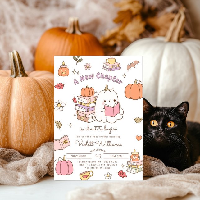 Little Boo New Chapter Autumn Fall Baby Shower Invitation (Creator Uploaded)