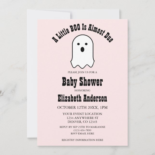 Little BOO On The Way Halloween Ghost Baby Shower Invitation (Front)