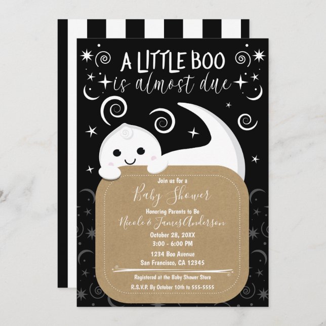 Little Boo Peeking Ghost Halloween Baby Shower Invitation (Front/Back)