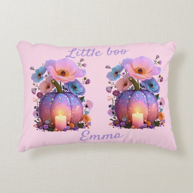 Little Boo Personalized Girl Halloween T-Shirt Accent Pillow (Front)