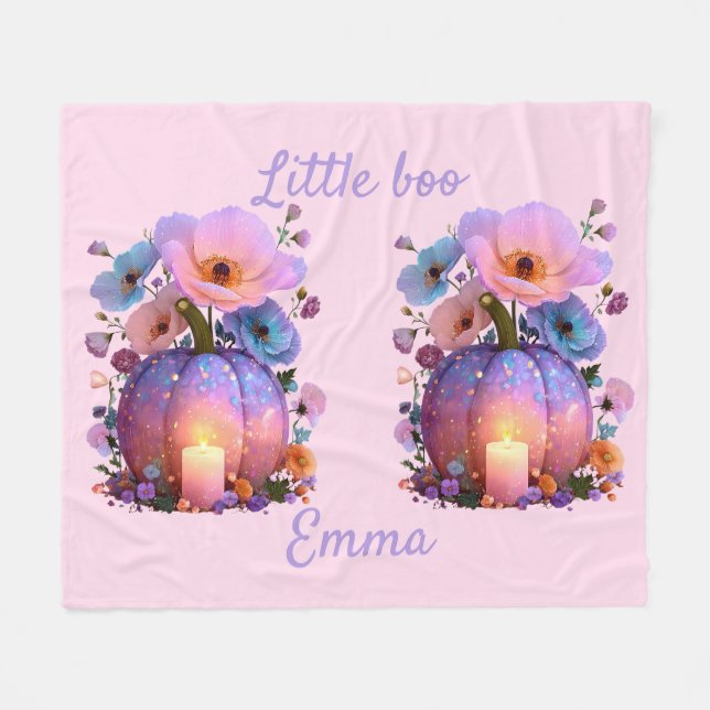 Little Boo Personalized Girl Halloween T-Shirt Fleece Blanket (Front (Horizontal))
