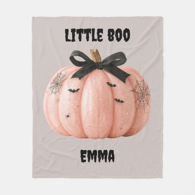 Little Boo Personalized Halloween Pumpkin Fleece Blanket (Front)