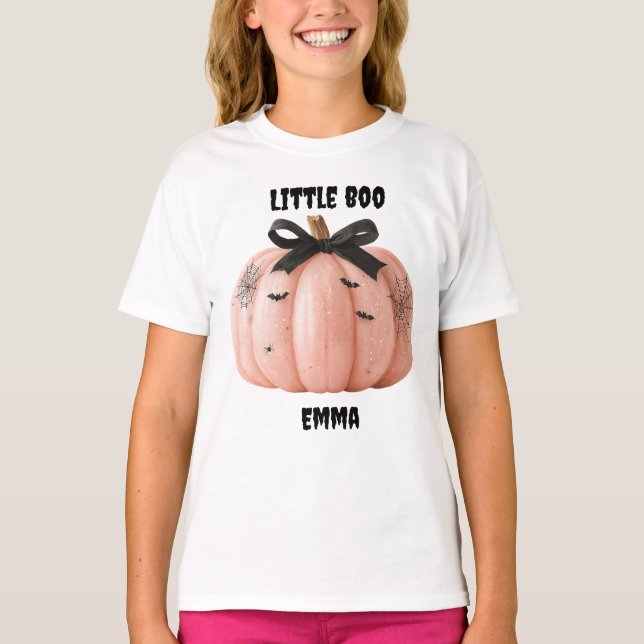 Little Boo Personalized Halloween Pumpkin T-Shirt (Front)