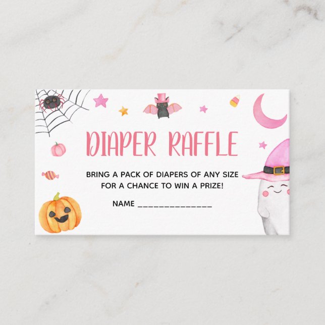 Little Boo Pink Ghost Baby Shower Diaper Raffle Enclosure Card (Front)