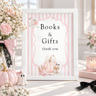 Little Boo Pink Ghost Books and Gifts Baby Shower Poster