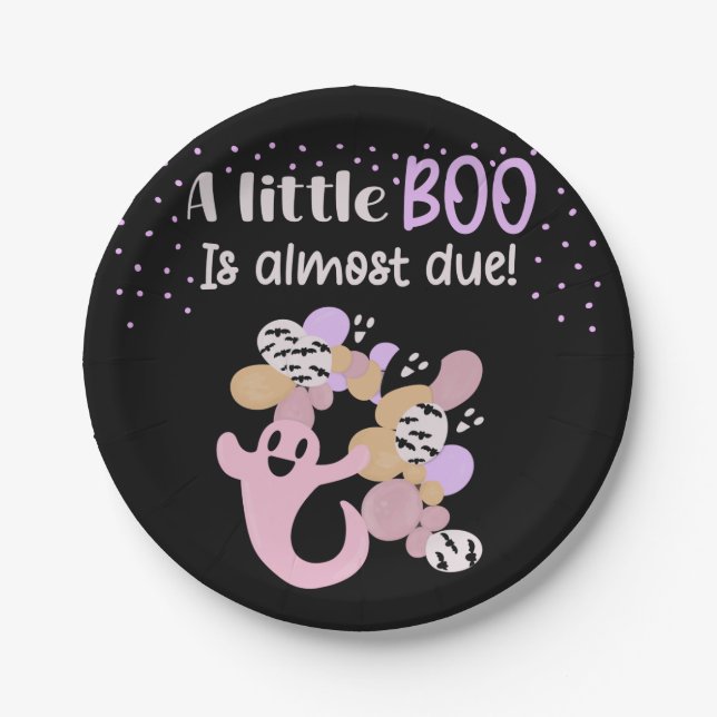 Little Boo Pink Ghost Girls Baby Shower  Paper Plate (Front)