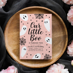 Little Boo Pink Ghost Halloween Birthday Invitation