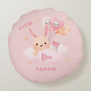 Little Boo Pink Halloween Baby Shower Round Pillow