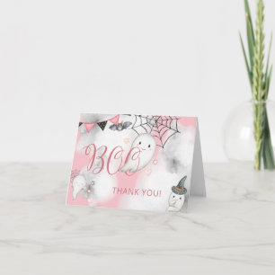 Little Boo Pink Halloween Baby Shower Thank You Card