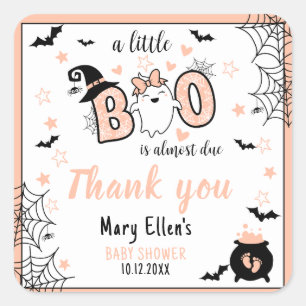 LITTLE BOO PINK HALLOWEEN BABY SHOWER THANK YOU SQUARE STICKER