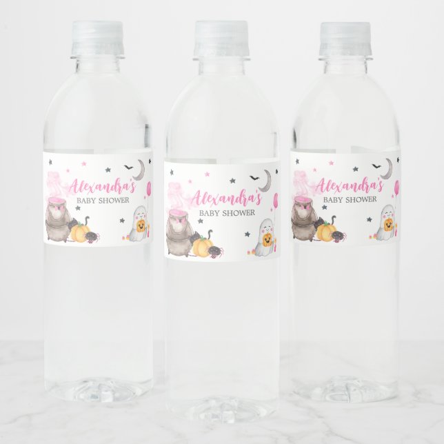 Little Boo Pink Halloween Baby Shower  Water Bottle Label (Bottles)