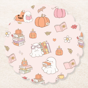Little Boo Pink Whimsical Books Baby Shower Paper Coaster